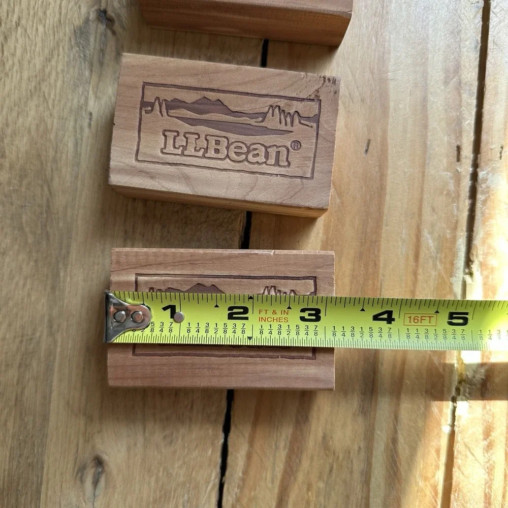 Vintage LL Bean CEDAR Wood Blocks Rare ‎ (SET of 3) Mountain Scene